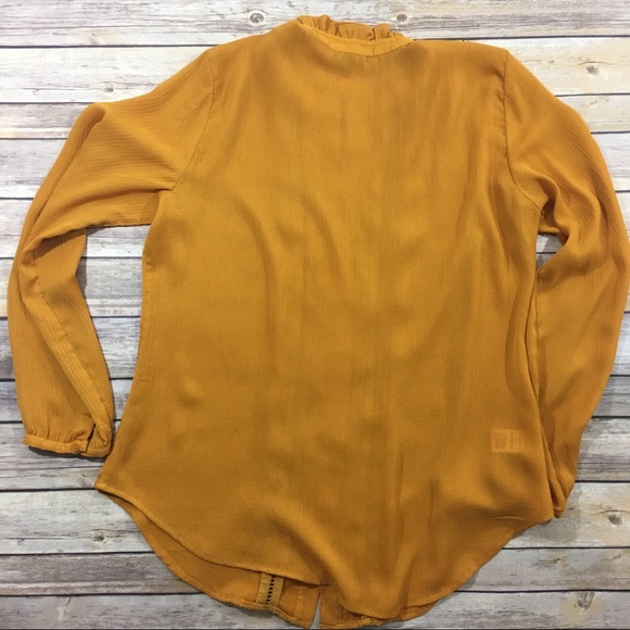Ann Taylor, burnt orange ruffle front button down - Picture 4 of 6